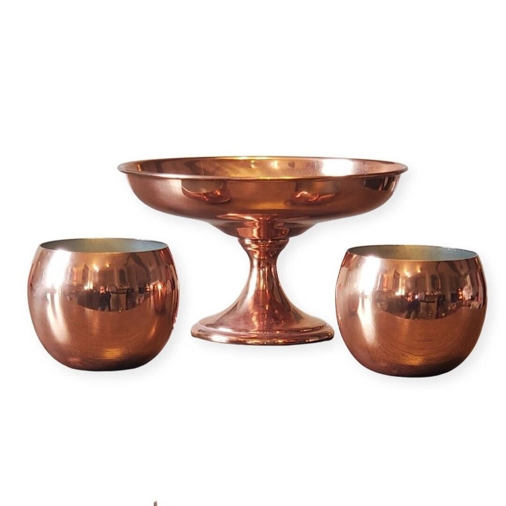 Vintage CopperCraft Guild Pedestal-Footed Candy Dish with 2 Cups